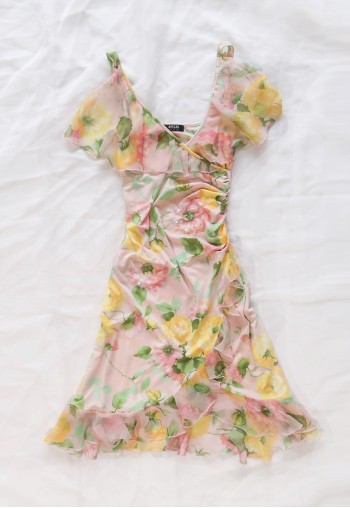 vintage Comfortable fairy cottage Summery Watercolor Floral Dress