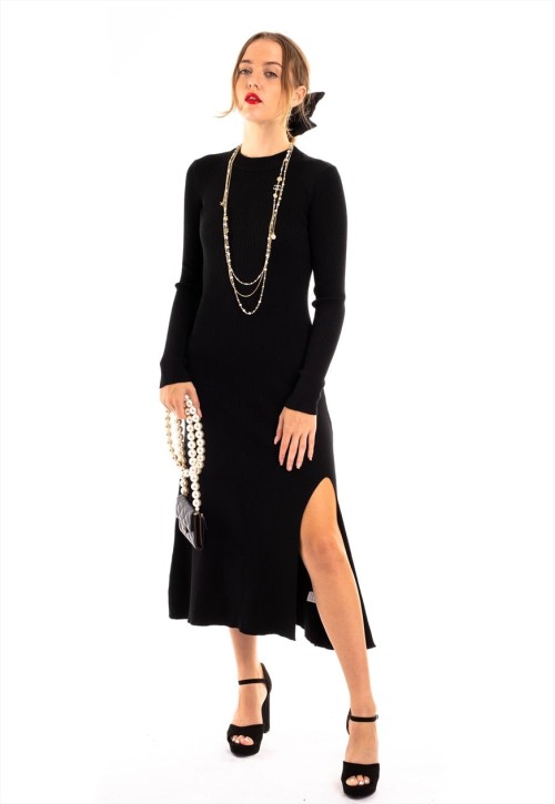 Soft Stylish Knitted Ribbed Midi Bodycon Dress tie up on back