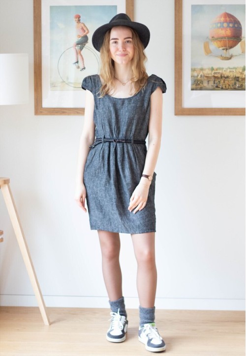 Dark grey woven soft belted pinafore dress