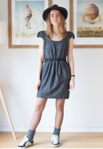 Dark grey woven soft belted pinafore dress