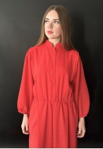 80's Vintage Red Ara Modell Bell Sleeve Midi Dress