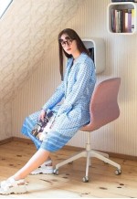 Light blue long sleeve pleated bottom shirt dress