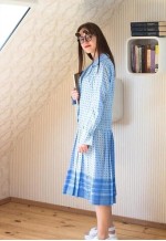 Light blue long sleeve pleated bottom shirt dress