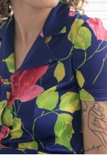 Vintage 70's Blue Rose Print Mini Dress