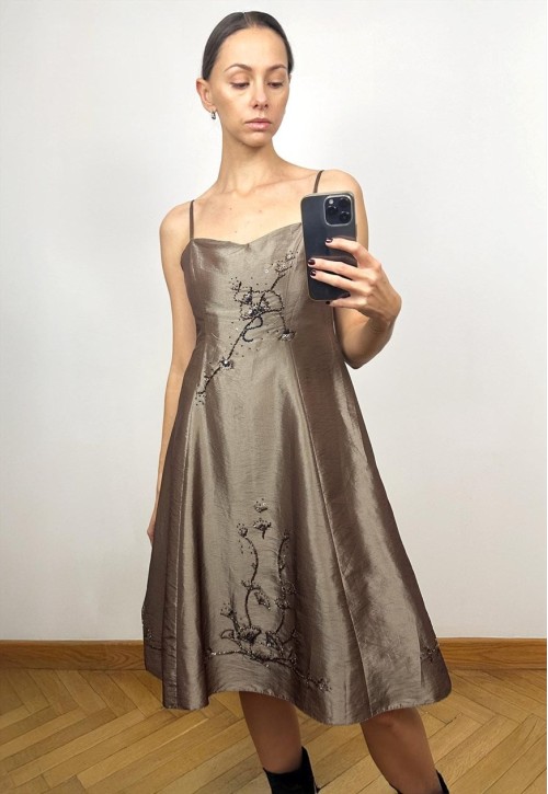 Vintage Silky Embellished Sleeveless Midi Dress